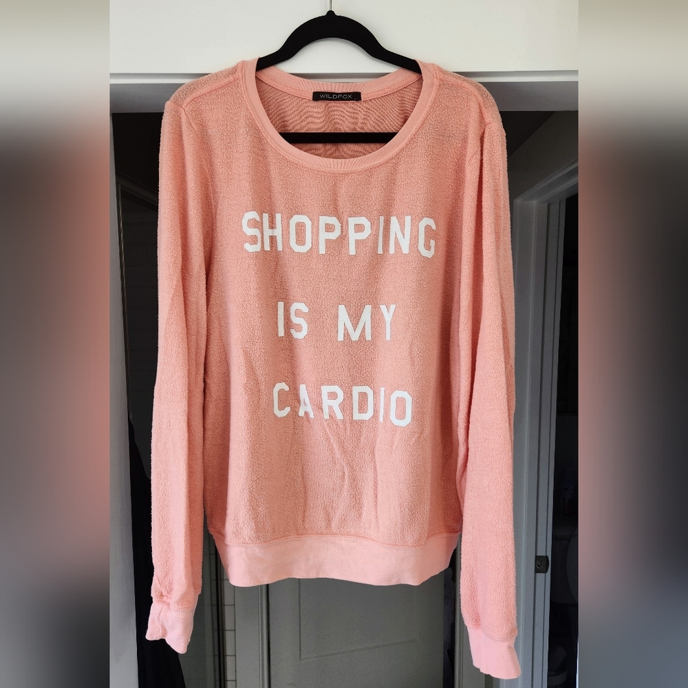 Wildfox Coral Sweatshirt - Shopping is my Cardio - L